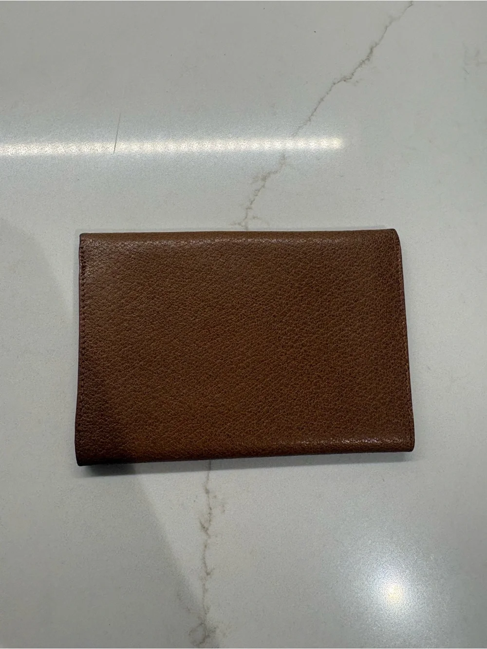 Valentino Garavani Brown Pebbled Leather Card Holder with Embossed V Logo